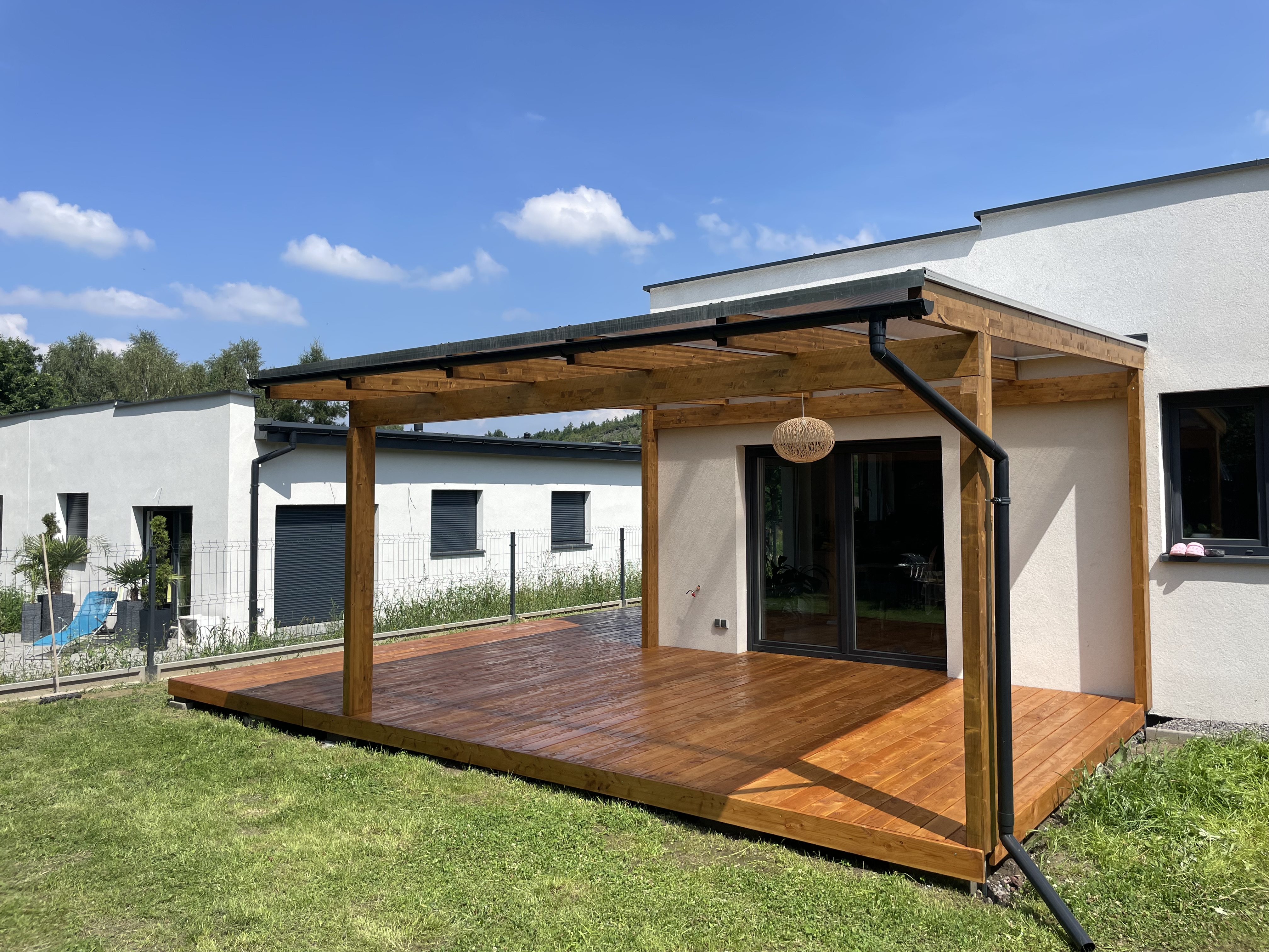Modern wooden patio deck